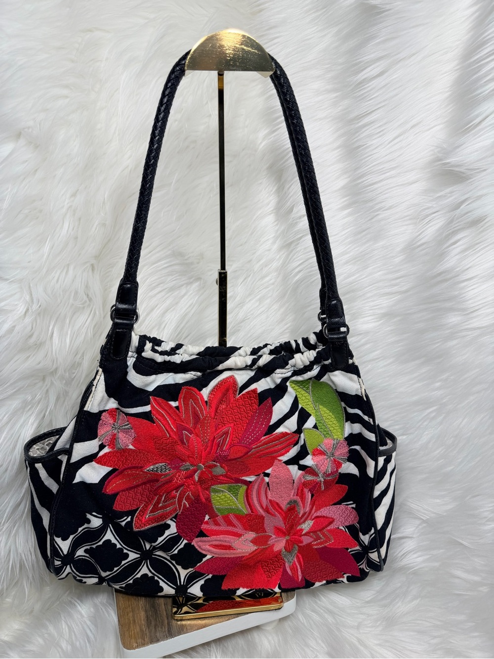 Brighton floral embroidered canvas boho shoulder handbag